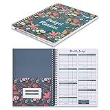 Soligt Budget Planner 2025-2026, Monthly Budget Book Bill Organizer with 12 Pockets, Undated Home Financial Money Expense Saving Debt Tracker Notebook, 1 Year, Blue Floral, Spiral Design