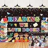 World Book Day Backdrop We Love Books Reading is Fun Photography Background Students Kids Library Classroom Study Room Birthday Party Decorations Banner Photo Booth Props (7x5FT)