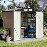 Aoxun 6x3.9 FT Shed with Base Metal Outdoor Storage Shed Garden Shed with Lockable Doors Tool Shed Bike Shed for Backyard, Patio, Poolside (Brown)