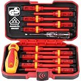 1000V Insulated Electrician Screwdriver Set - 13-Piece Professional Electrical Screwdriver Set Insulation Handle CRV Steel Magnetic Phillips Slotted Pozi Torx Tips VDE & GS Certified