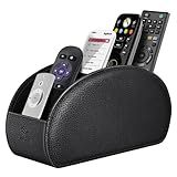 Fintie Remote Control Holder, 5 Compartments Vegan Leather TV Remoter Caddy Desktop Organizer Makeup Brush Holder Storage Fits TV Remotes, Media Controllers, Office Supplies(Black)