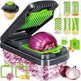 Yusshn Vegetable Chopper,12-in-1 Multifunctional Food Chopper,Professional Onion Chopper with 7 Blades,Vegetable Cutter with Container for Salad,Potato,Carrot,and Garlic; Essential Kitchen Tool(Grey)
