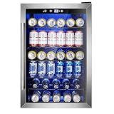 Wine Cooler 37 Bottle Freestanding Fridge with Stainless Steel Reversible Glass Door, 145 Can Beverage Refrigerator Quiet Compressor for Home Kitchen Bar, 4.5 Cu.ft Silver