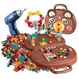 Magic Montessori Play Toolbox with Drill, 203Pcs Magic Montessori Play Toolbox Bear-Themed, 2D/3D Creativity Tool Box Montessori Toys Gift for Age 3-12 Years Old Boys Kids, Girls