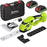 Hedge Trimmer Cordless with Battery, 2-in-1 Electric Handheld Grass Shear Cutter with 2 Pack Rechargeable Battery, Mini Bush Trimmer Kit for Garden Yard Lawn Pruning, Green