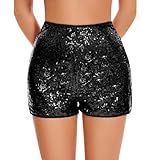Vinaderhom Women's Black Sequin Shorts High-Waisted Glitter Sparkle Booty Shorts for Clubwear, Party, Festivals, Night Out, M