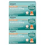 Amazon Basic Care Aspirin 81 mg Pain Reliever (NSAID) Chewable Tablets, Low Dose , Orange Flavor, 108 Count (3 Packs of 36)