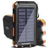 Solar Charger Power Bank, 20000mAh Portable Outdoor Waterproof Solar Battery Charger, Camping External Backup Battery Pack USB C Ports Input/Output, 2 Led Light Flashlight with Compass (Orange)