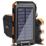 Solar Charger Power Bank, 20000mAh Portable Outdoor Waterproof Solar Battery Charger, Camping External Backup Battery Pack USB C Ports Input/Output, 2 Led Light Flashlight with Compass (Orange)