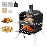PIZZELLO Pizzello Outdoor Pizza Oven 16'' Large Wood Fired 2-Layer Pizza Ovens with Pizza Stone, Pizza Peel, Grill Grate, Oven Cover, Outside Pizza Maker for Camping Backyard BBQ, Pizzello Grande 16