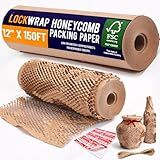 Honeycomb Packing Paper 12" x 150ft with Rope & 20 Fragile Stickers|Shipping & Moving Supplies|Small Business Packaging Supplies|Eco Friendly Bubble Wrap Packing Boxes for Moving Certified FSC C204227