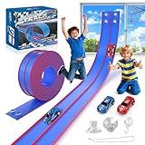 DKOXT 15 Ft Flexible Race Track for Kids, DIY Car Track Set with 2 Toy Cars & 3 Suction Cup Ramps, Easter Basket Stuffers for Teens & Boys Girls, Creative Easter Gifts for Kids, Blue