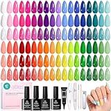 beetles Summer Gel Polish Set - 36 Colors Bright Neon Gel Nail Polish Pink Orange Red Green Blue 4th of July Nail Polish with 4Pcs Base Top Coat Soak off Colorful Collection UV Nail Gel
