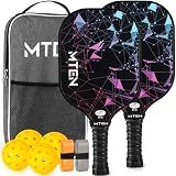 MTEN Pickleball Paddles Set of 2 with 4 Balls, Carry Bag & Grip Tapes
