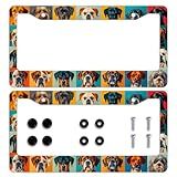 Dog License Plate Frame Colorful Cute Pet Dogs Animal License Plate Personalise Stainless Steel Auto Parts Funny License Plate Frames Decoration with Screws Size for Men Women 12.2"x6.2" 2Pcs