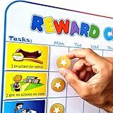 Large Magnetic Reward Chart for Kids - 127 Pre-Written Stickers (Including Potty Training) + 30 Customizable Chores - Behavior, Responsibility & Incentive Routine Star Chart for Fridge (1 Kid Version)