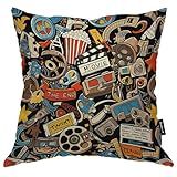 Beabes Cinema Theme Throw Pillowcases Cute Cinema Movie Popcorn Filmstrip Soft Throw Pillow Covers Cushion Case Living Room Bed Sofa Car Dorm 18 X 18 Inches Cotton Linen