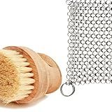 Cast Iron Sam’s Cast Iron Skillet Cleaning Kit- Chainmail Scrubber and All Natural Gentle Wooden Scrub Brush. Easily Clean While Protecting Your Cast Iron Seasoning.