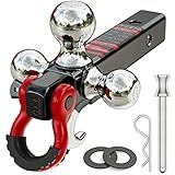 Ayleid Trailer Hitch Tri-Ball Mount with Hook&Pin&Rotatable Tow Shackle,Fits 2-in Receiver with 1-7/8-in,2-in,2-5/16-in Hitch Ball