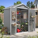 Aoxun 6x4 FT Outdoor Storage Shed, Outdoor Resin Shed with Floor, Gray