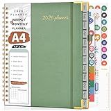 2026 Planner, Weekly and Monthly Calendar Planner from January 2026 - December 2026, 8.5" x 11" Hardcover Leather Hourly Appointment Book with Tabs, Spiral Daily Planners for School Work Home, Green