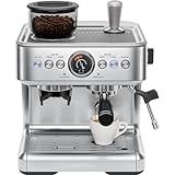 Chefman Crema Supreme 15 Bar Espresso Machine with Milk Frother, Barista Steam Wand, Professional Coffee Maker with Coffee Grinder, 30 Grind Settings, 3L Removable Water Tank - Stainless Steel