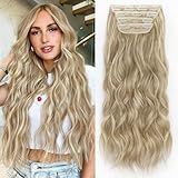 ALXNAN Clip in Long Wavy Synthetic Hair Extension 20 Inch Beach Blonde 4PCS Thick Hairpieces Fiber Double Weft Hair for Women