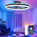 ORITHAM RGB Ceiling Fans with Lights, 20" Fandelier Low Profile Ceiling Fan with Light, Modern Flush Mount Ceiling Fan Light with Remote/APP Control, Bedroom Chandelier Fan Fixture for Indoor(Black)
