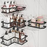 Youvip Shower Caddy Corner with Soap Holder, No Drilling Shower Shelves-Rustproof, Adhesive Shower Organizer Corner for Dorm. Black, 4-Pack