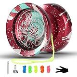 JOLESHARE Professional Unresponsive Yoyo T3 for Pros and Responsive Yoyos for Kids Beginners - Replaceable Responsive Bearings, Gloves, Removal Bearing Tool and 5 yoyo Strings (Red Green)