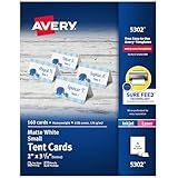 Avery Printable Tent Cards with Sure Feed Technology, 2" x 3.5", White, 160 Blank Place Cards for Laser or Inkjet Printers (5302)