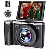 Digital Camera 4K for Photography and Video, 56MP Autofocus Vlogging Camera for YouTube, 3" 180° Flip Screen & 16X Digital Zoom, Compact Travel Cameras with 32GB SD Card for Beginners & Adults