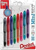 RSVP Mini Ballpoint Pen, (1.0mm) Medium Line, Assorted Ink Colors, w/Key Ring, 8 Pack