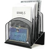 Delifox Inclined Desk File Organizer,Vertical File Folder Holder Stand Metal Rack File Sorter for Office Classroom Desktop Organization (1, Black, 5)