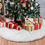 Christmas Tree Skirt - 36 inches White Luxury Soft Faux Fur Tree Skirt, Large Christmas Tree Skirts, Pets Favors for Xmas Tree Decorations and Ornaments Fluffy Long Fur