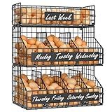 keomaisyto Egg Holder Countertop with 5 Dividers & DIY Nameplate to Separate Eggs, 3 Tier Stackable Wire Storage Baskets for Gathering Fresh Eggs, XXL Large Egg Rack, Wall-Mounted (Patent Pending)