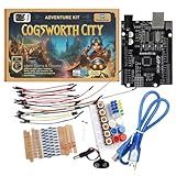 Arduino IDE Compatible STEM Learning Kit - Adventure Kit: Cogsworth City – Complete Beginner Coding and Electronics Course – Includes Hero R3 Board, LEDs, Sensors, Breadboard, and Components