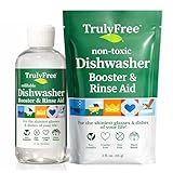 Truly Free Natural Dishwasher Booster & Rinse Aid Kit - Non-Toxic Dishwashing Aid Formula, Removes Residue & Tough Dish Stains, Water Spot Remover - 12 oz Reusable Empty Bottle + One Fill, 3 oz