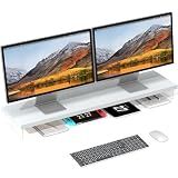 SSWOOD Dual Monitor Stand Riser, 40" Large Computer Monitor Stands for 2 Monitors, Wooden Desktop Organizer Shelf for Office Desk Computer, Laptop, TV, Monitor, Printer