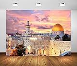 BELECO 5x3ft Fabric Jerusalem Old City at Sunset Backdrop Israel Cityscape, Western Wall, Temple Mount, Dome of The Rock, Religious Building Bethlehem Background Backdrop Home Decor Photo Props