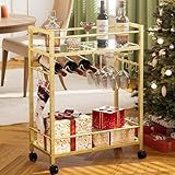Homedawn Bar Cart, Serving Cart for Home, Microwave Cart, Drink Cart, Wine Cart with 2 Mirrored Shelves, Wine Holders, Glass Holders, for Kitchen, Dining Room(Gold)