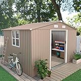 Halmuz 10×8FT Outdoor Storage Shed with Window,Large Metal Tool Shed with Lockable Door and Rainproof Sloped Roof, Garden Shed for Backyard, Patio, Brown