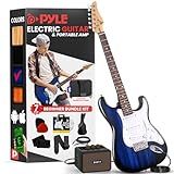 Pyle 6 Full Size Electric Kit with 5W Amplifier, Gig Bag, Picks, Spare Strings, and Strap, ST-Style Beginner Guitar Bundle with 22 Frets, Paulownia Wood Body, Right, Blue Burst (PEGKT400BL)