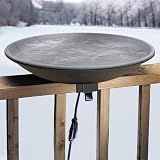 Wild Bird Lover’s Heated Bird Bath with Deck Rail Brackets – 20" Outdoor Birdbath with 150W Heater & Thermostat – Ice-Free Plastic Bowl with 2" Deep Basin & Natural Slate Look, 1-Year Warranty