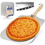 KITCHUS MOON Large Pizza Peel 16 inch - Extra Large Metal Pizza Peel with 14 inch Stainless Steel Pizza Cutter Rocker, Pizza Paddle with Folding Handle (13"x16" with 14" Cutter)