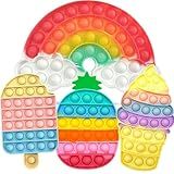 4 Pcs Fidget Toys, Rainbow Push Bubble Fidget Toys Ice Cream Toy Pineapple Squeeze Toys Set for ADHD Autism Stress Relief Toy Gift