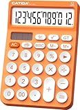 CATIGA 12 Digit Desktop Calculator Basic Desk Calculator with Large LCD Display, Big Buttons, 4 Function, Solar and Battery Dual Power, for Office, School, Home, SD-1292 Orange
