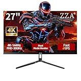 ZZA 27 Inch 4K Gaming Monitor,Dual Mode UHD(3840x2160) 144Hz & FHD（1920 * 1080） 300Hz, Flat 4K Monitor Adaptive Sync,HDMI 2.1 & DP 1.4, Tilt Adjustment PC Monitor, VESA, Black
