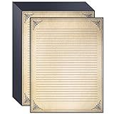 Juvale Vintage Lined Paper - 8.5 x 11 In, Brown, 48 Sheets - Calligraphy Paper, Fancy Stationery & Letter Writing Stationery for Love Letters & Invitations
