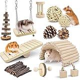 ERKOON New 12 Pack Hamster Chew Toys Gerbil Rat Guinea Pig Chinchilla Chew Toys Accessories, Natural Wooden Dumbbells Exercise Bell Roller Teeth Care Molar Toy for Rabbits Bird Rabbits Hamster Gerbil